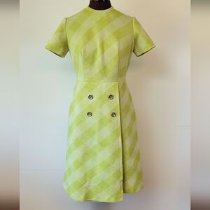 60s Green Plaid A-Line Midi Dress